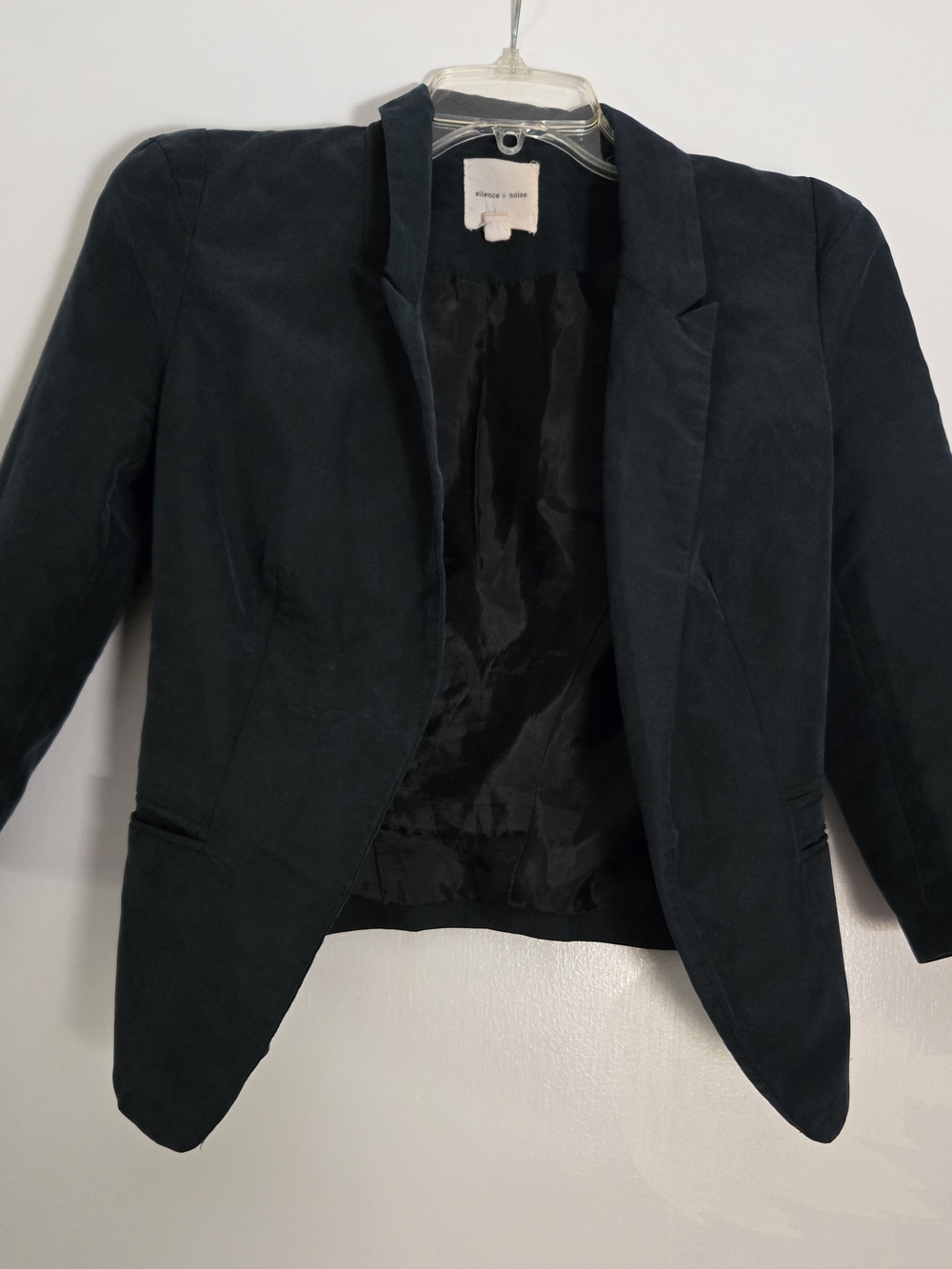 silence + noise Dark Navy Cropped Tailored Blazer With Shoulder Pads